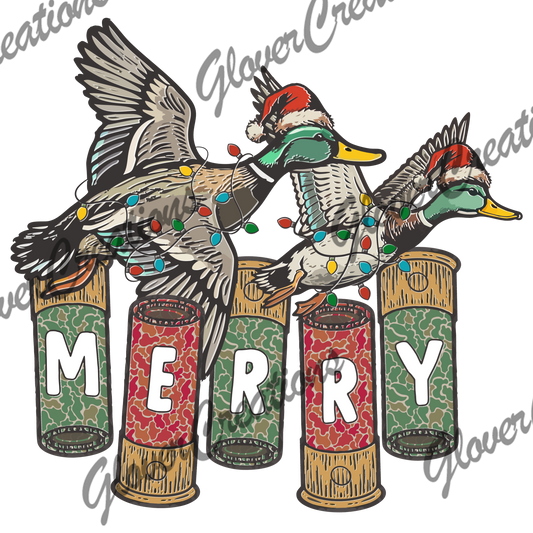Merry Ducks In Lights Direct to Film Ready to Press Heat Transfers