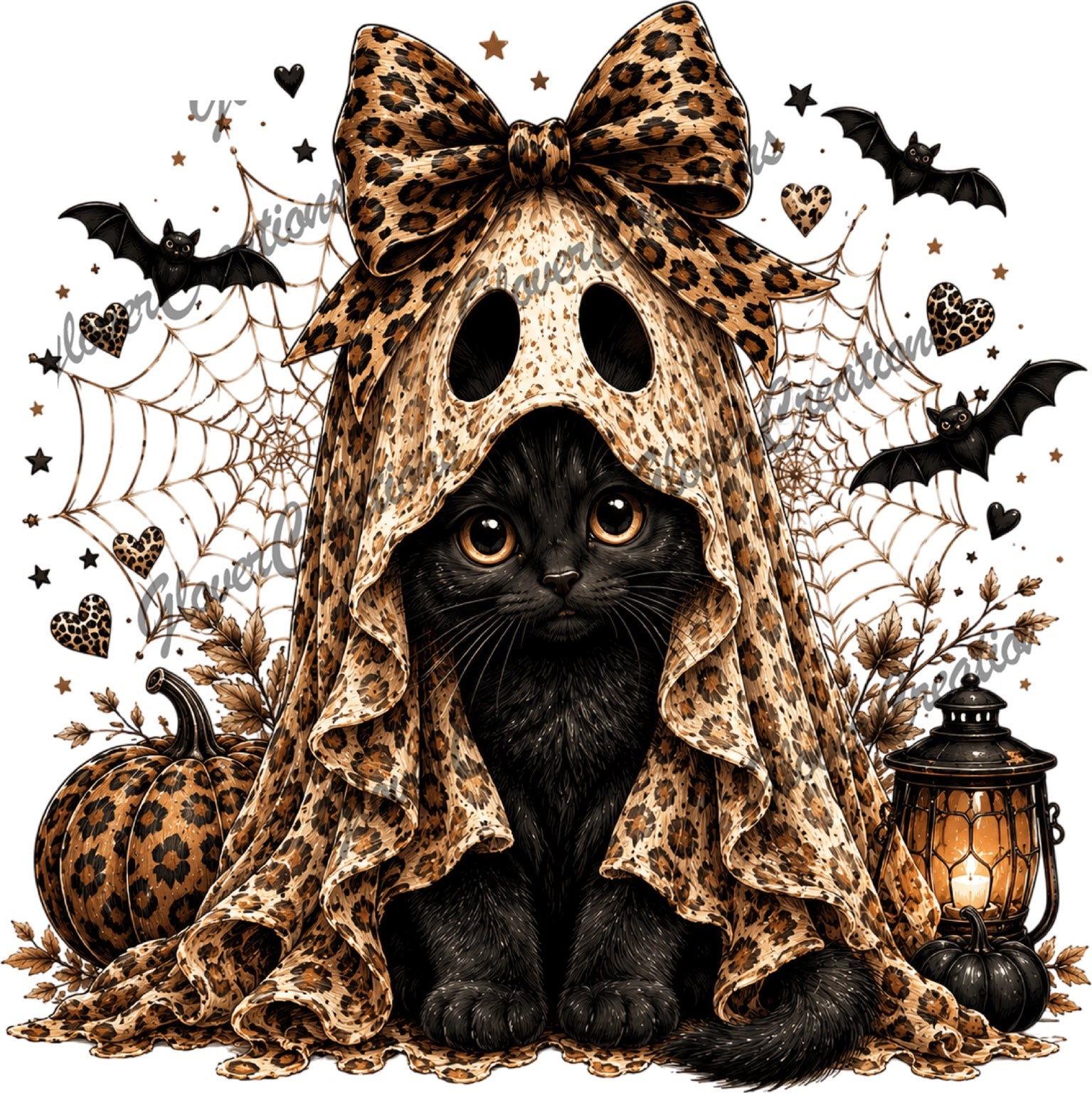 Black cat leopard ghost costume Halloween design