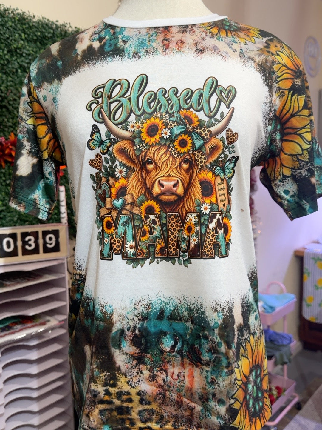 Blessed Mama Highland Cow sunflower shirt