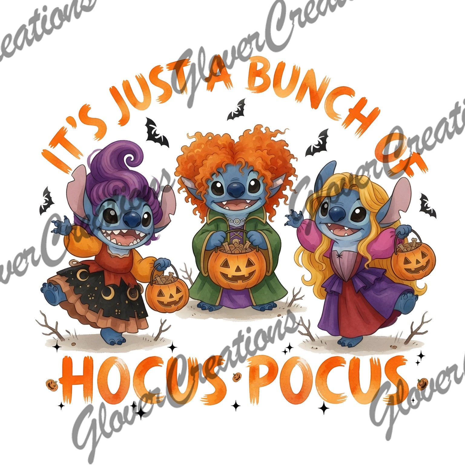 Blue alien witch trio hocus pocus Halloween design