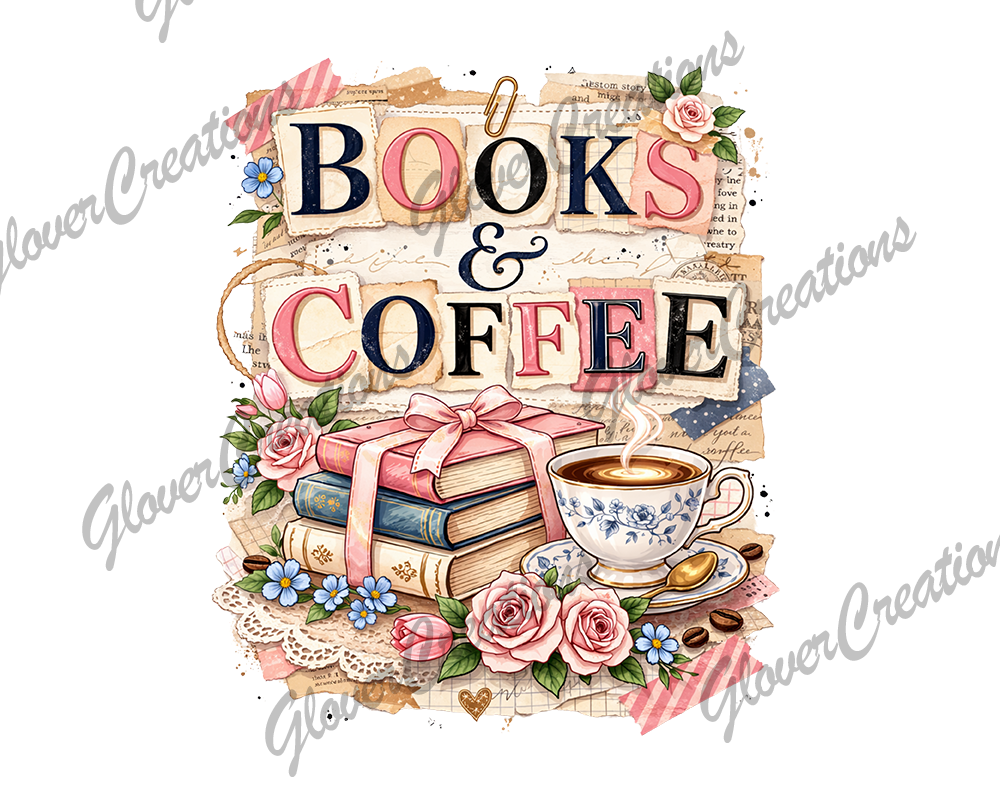 books and coffee Direct to Film Ready to Press Heat Transfers