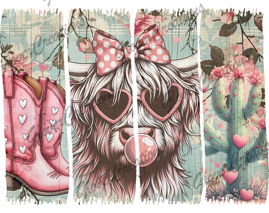 Bubble Gum Highland Cow Direct to Film Ready to Press Heat Transfers