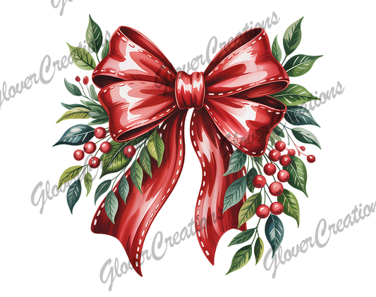 Christmas Bow Direct to Film Ready to Press Heat Transfers