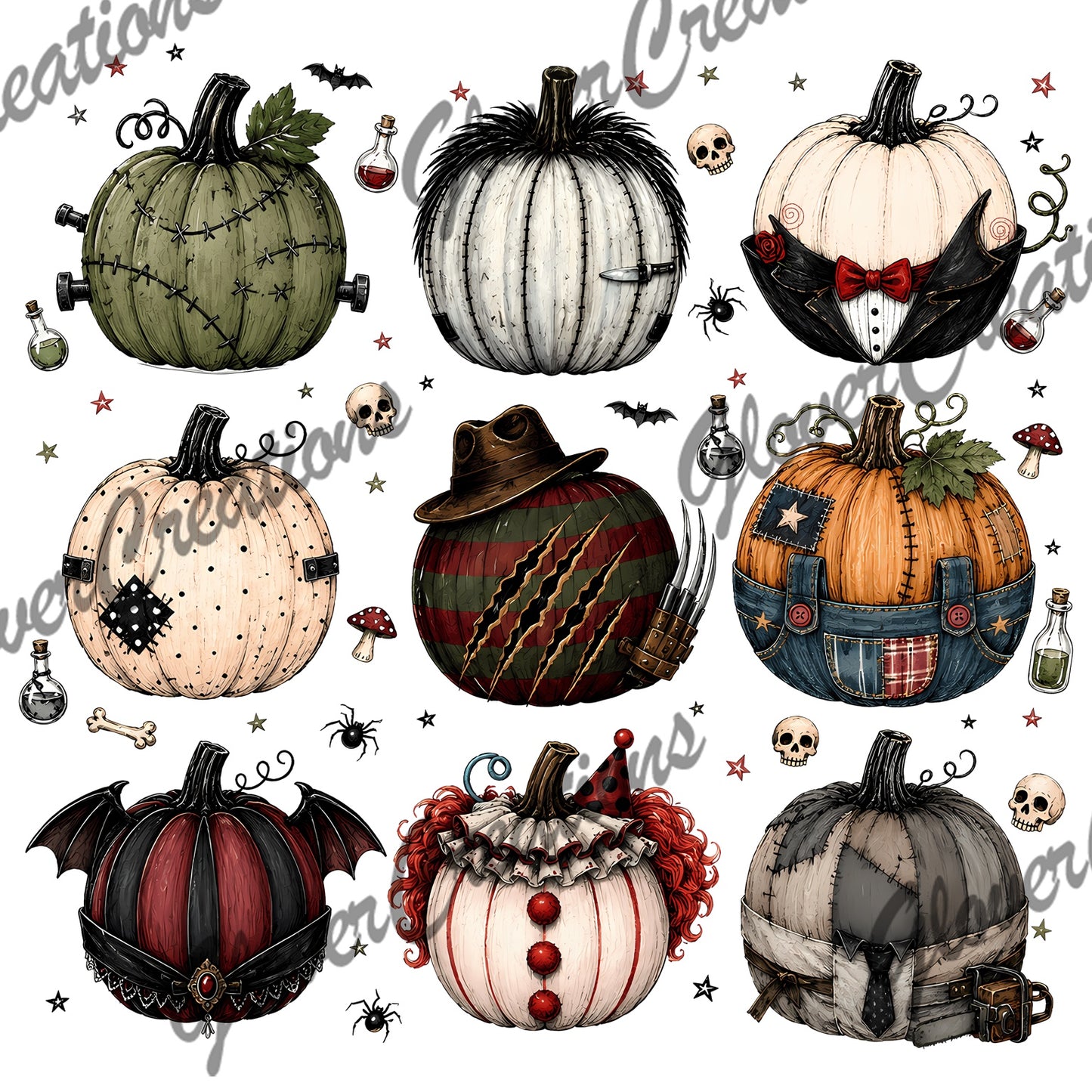 Classic horror character pumpkin collection design