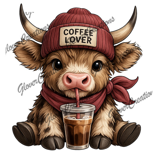 Coffee Addict Highland Cow Direct To Film Ready To Press Heat Transfers