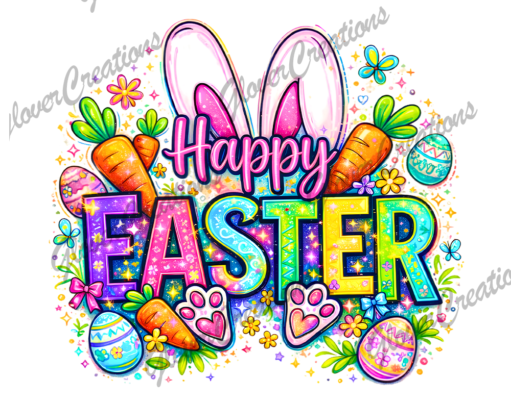 Colorful Happy Easter Direct to Film Ready to Press Heat Transfers