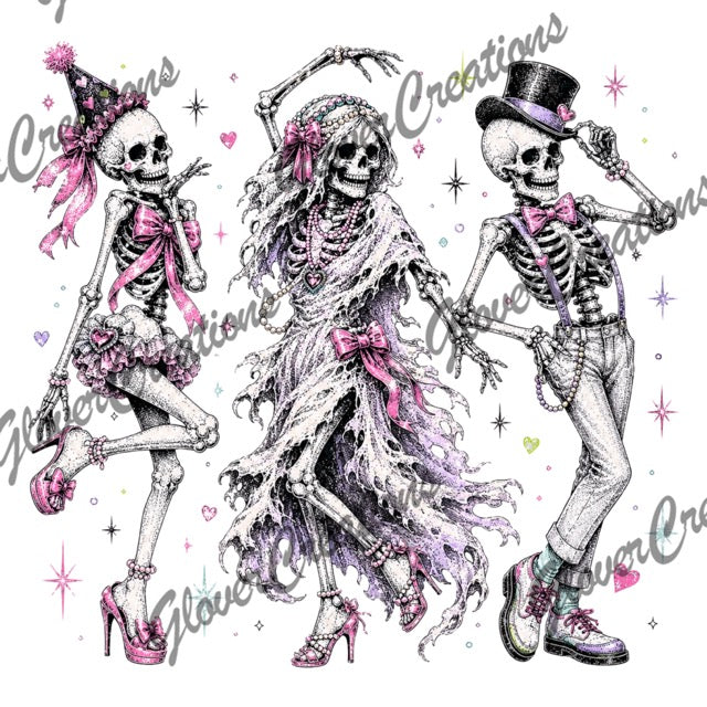 Sparkle Skelly Trio Direct to Film Ready to Press Heat Transfers