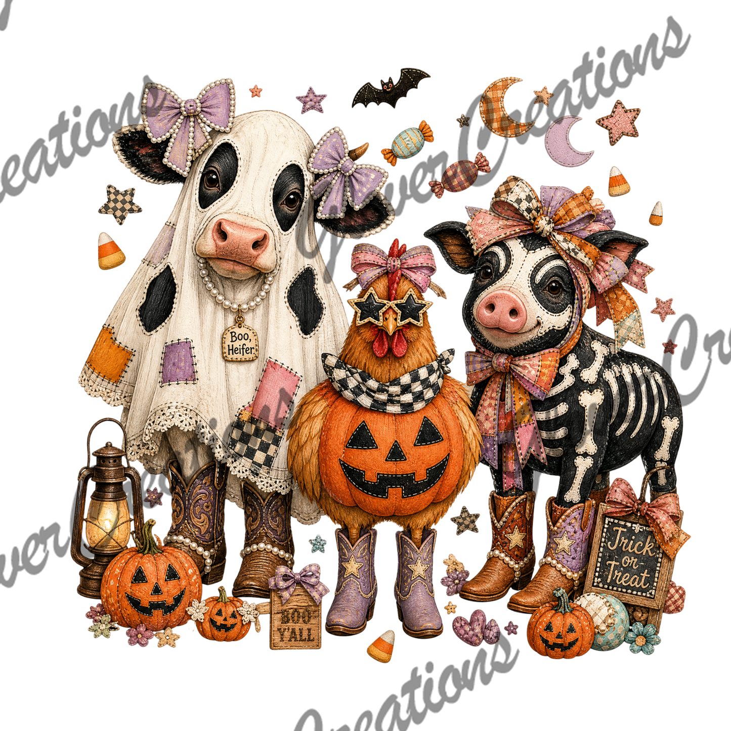 Halloween Cows Trick or Treat Direct to Film Ready to Press Heat Transfers