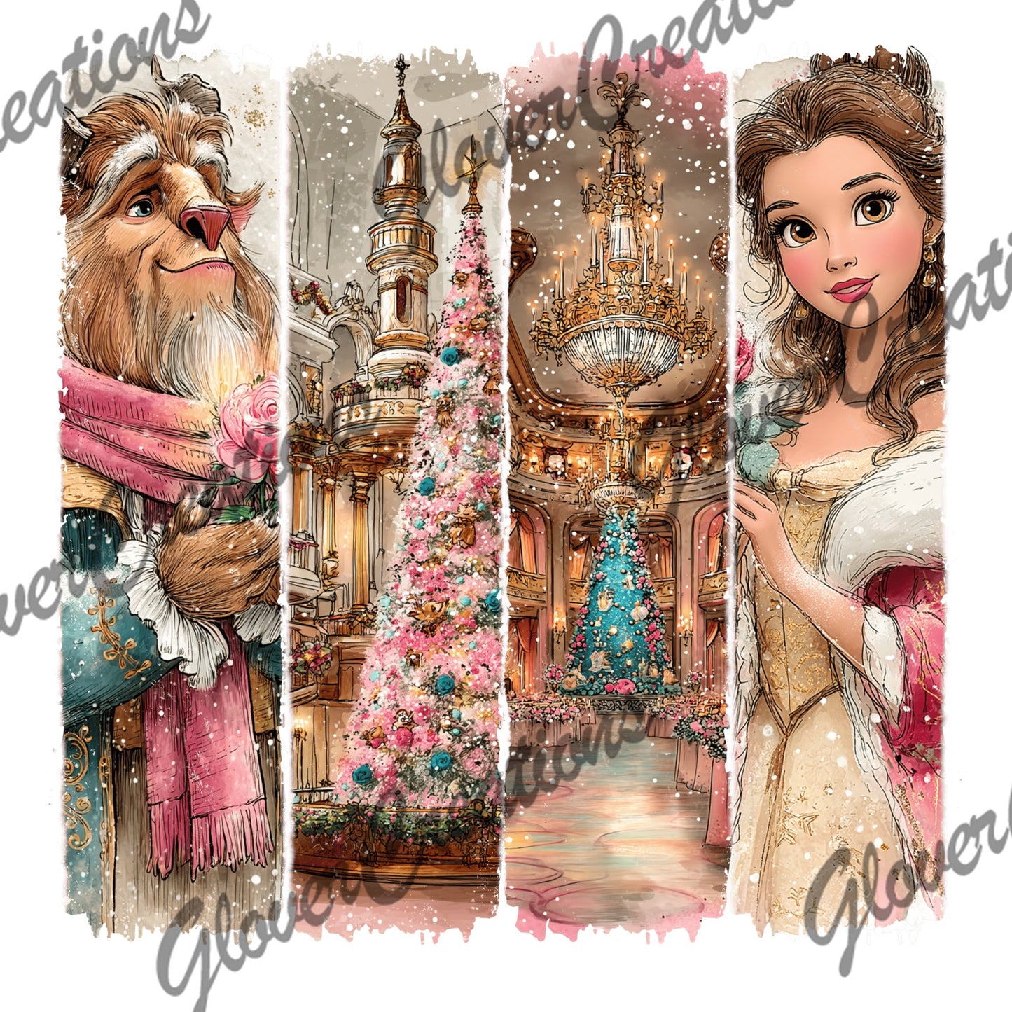 Enchanted winter ballroom couple Christmas design