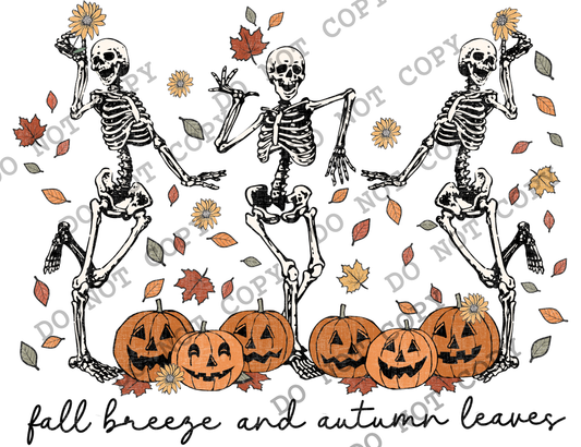 Fall Breeze and Autumn Leaves Skeleton Direct to Film Ready to Press Heat Transfers