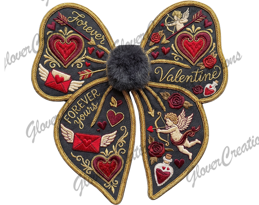 Faux V-Day Bow Stitched Direct to Film Ready to Press Heat Transfers