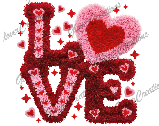 12 Inch Fuzzy Faux LOVE Direct to Film Ready to Press Heat Transfers