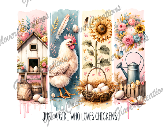 Girl Who Loves Chickens Direct to Film Ready to Press Heat Transfers