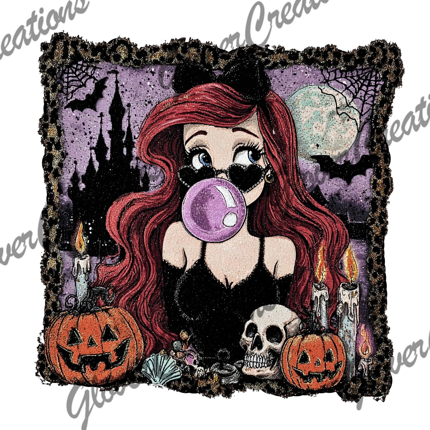 Gothic red haired sea princess bubblegum Halloween design