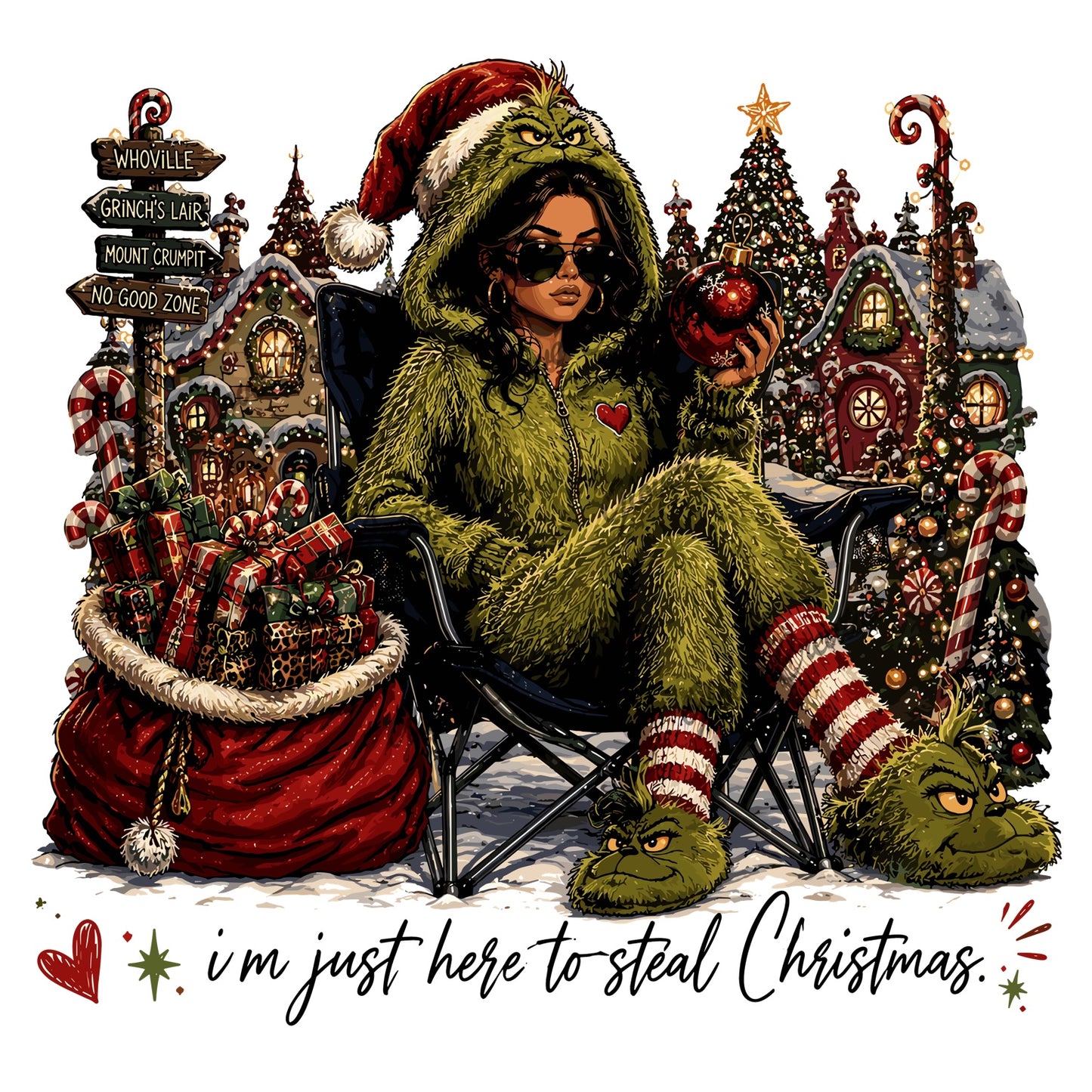 Here to steal Christmas green grouch holiday design