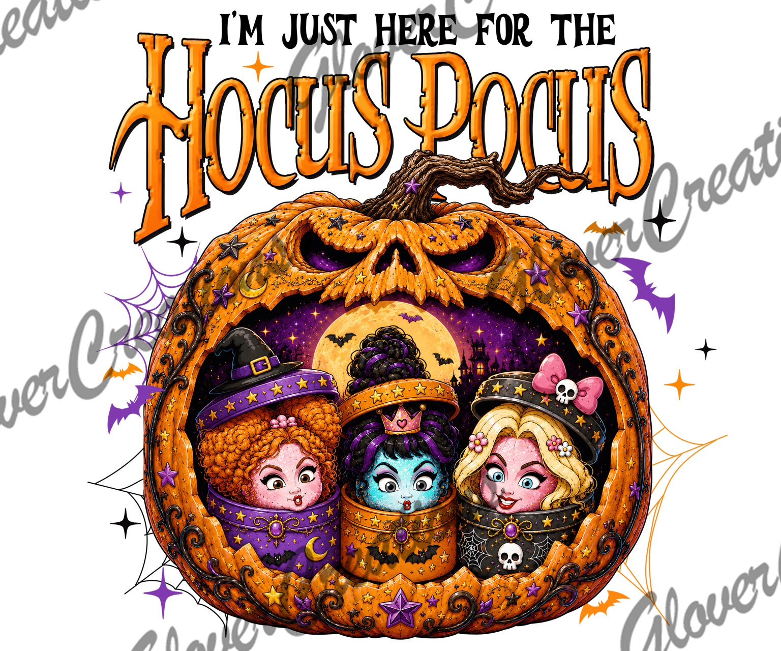 Here for the hocus pocus witch trio pumpkin heat transfer design
