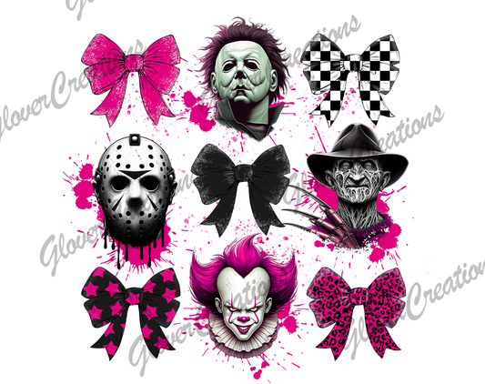 Horror Bow Collage Direct to Film Ready to Press Heat Transfers