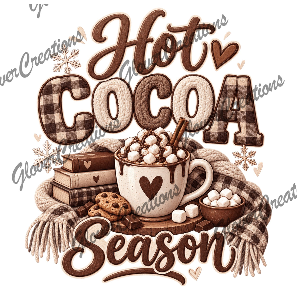 Hot Cocoa Season with Books & Cozy Plaid Direct to Film Ready to Press Heat Transfers