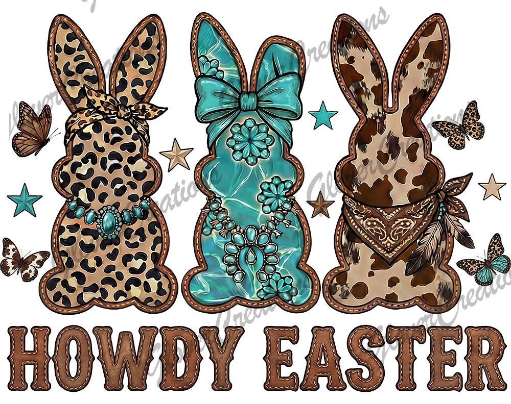 Western Howdy Easter Direct to Film Ready to Press Heat Transfers