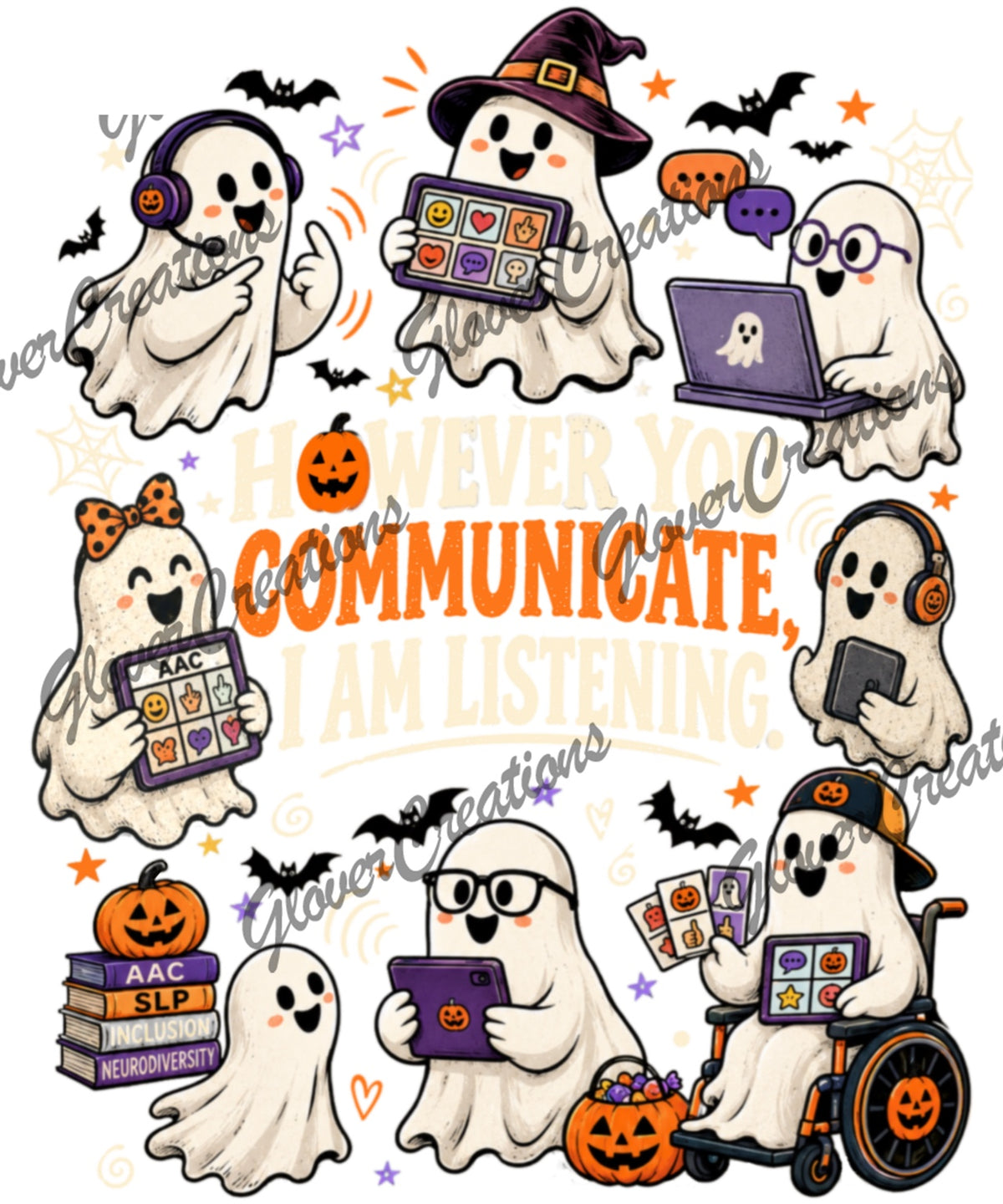 However You Communicate I Am Listening Ghosts Direct to Film Ready to Press Heat Transfers