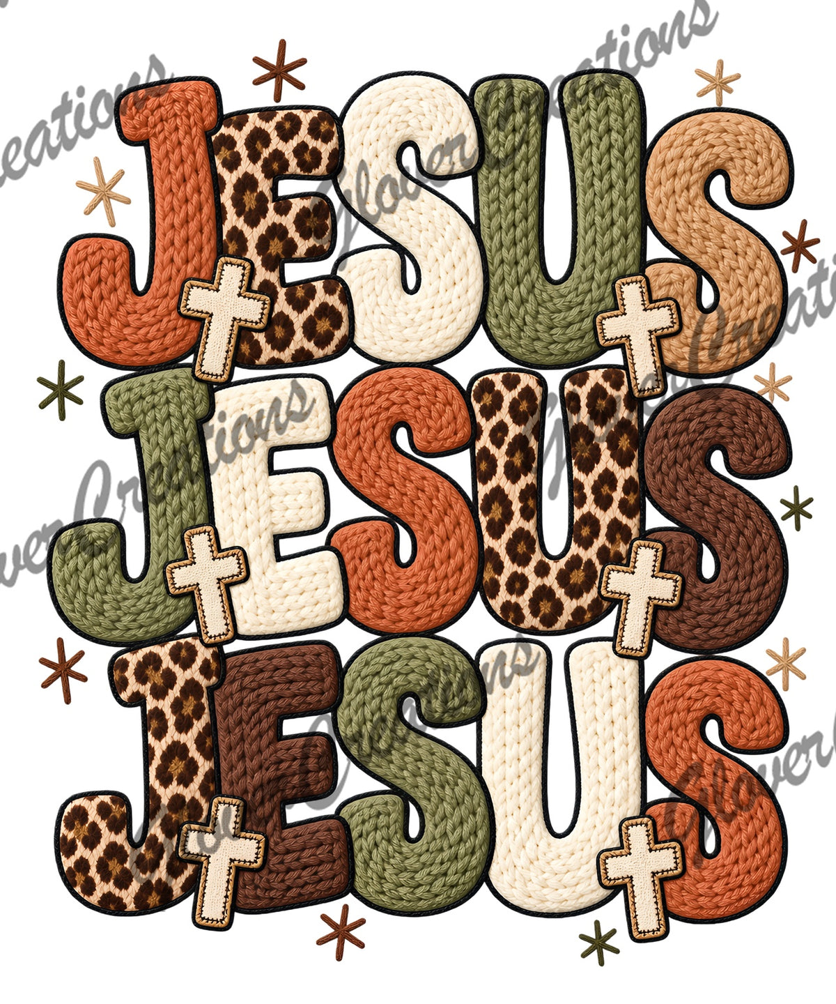 Stacked Jesus Fall Faux Knit with Crosses Direct to Film Ready to Press Heat Transfers