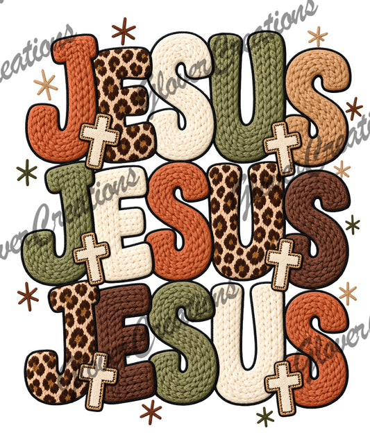 Stacked Jesus Fall Faux Knit with Crosses Direct to Film Ready to Press Heat Transfers