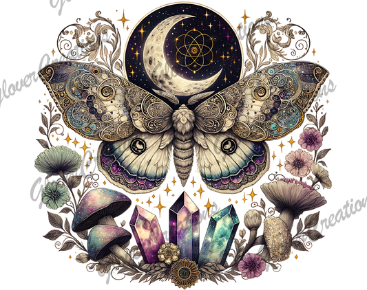 Lunar Moth Crystal Direct to Film Ready to Press Heat Transfer