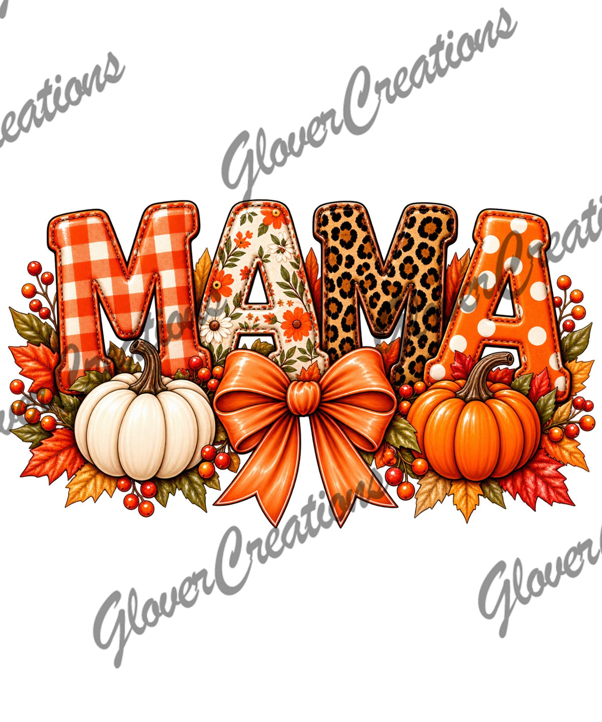 Mama fall pumpkins and bow heat transfer design