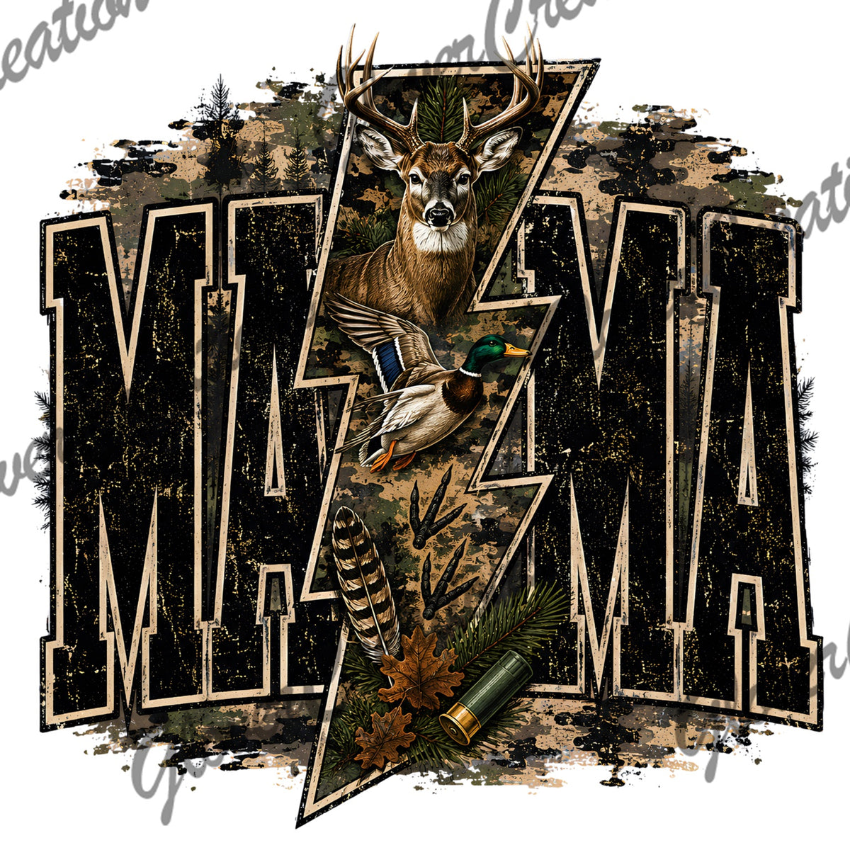 Mama Hunting Deer & Duck Direct to Film Ready to Press Heat Transfers