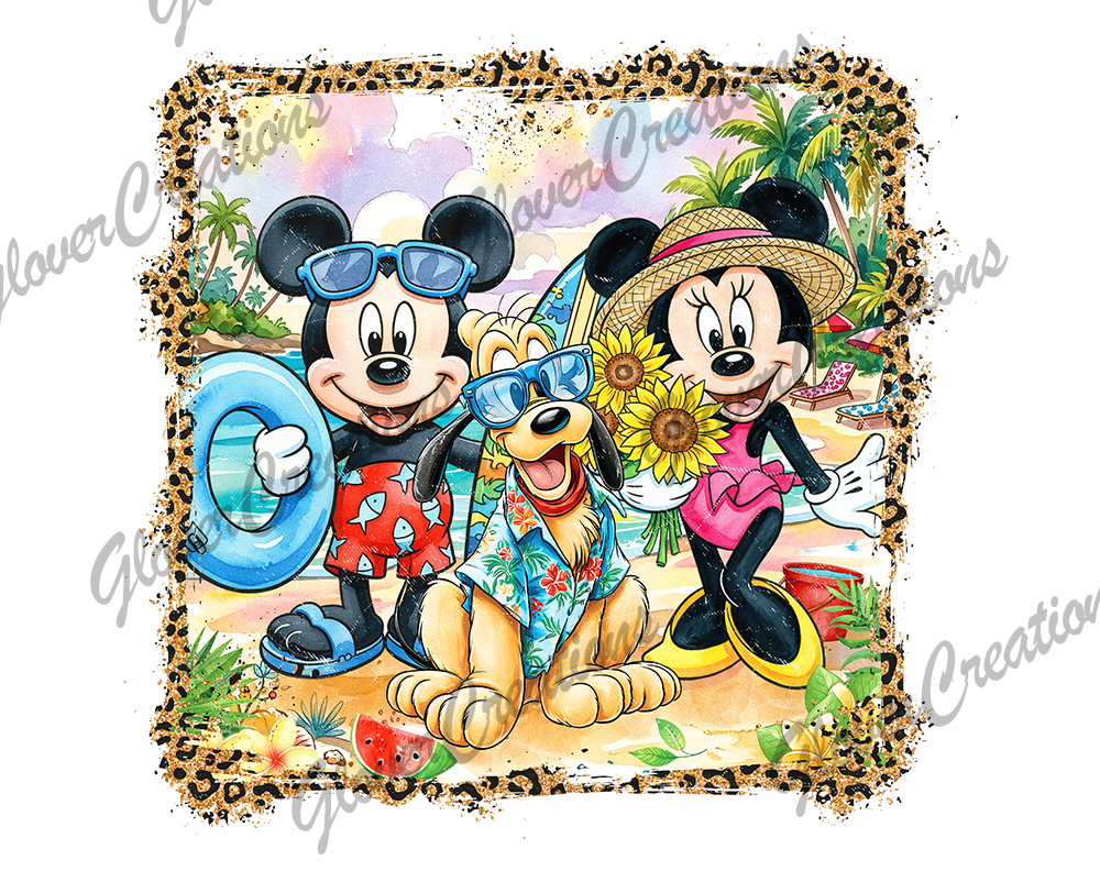 Mouse Family at the Beach Direct to Film Ready to Press Heat Transfer