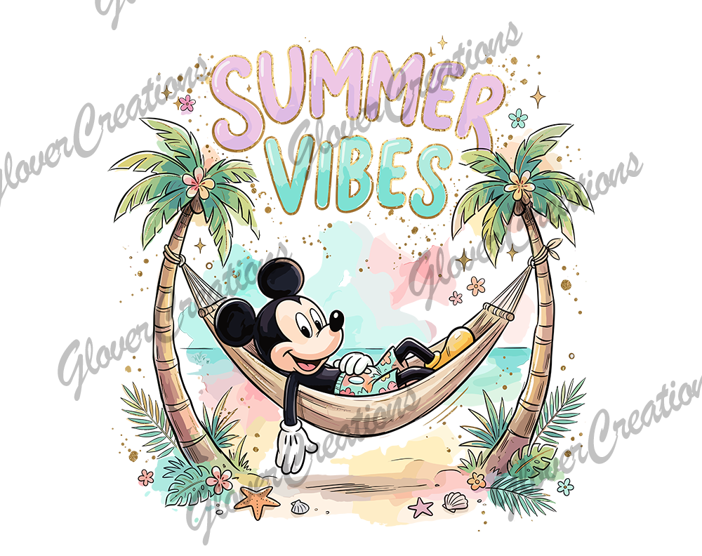 Mouse Summer Vibes Direct to Film Ready to Press Heat Transfer