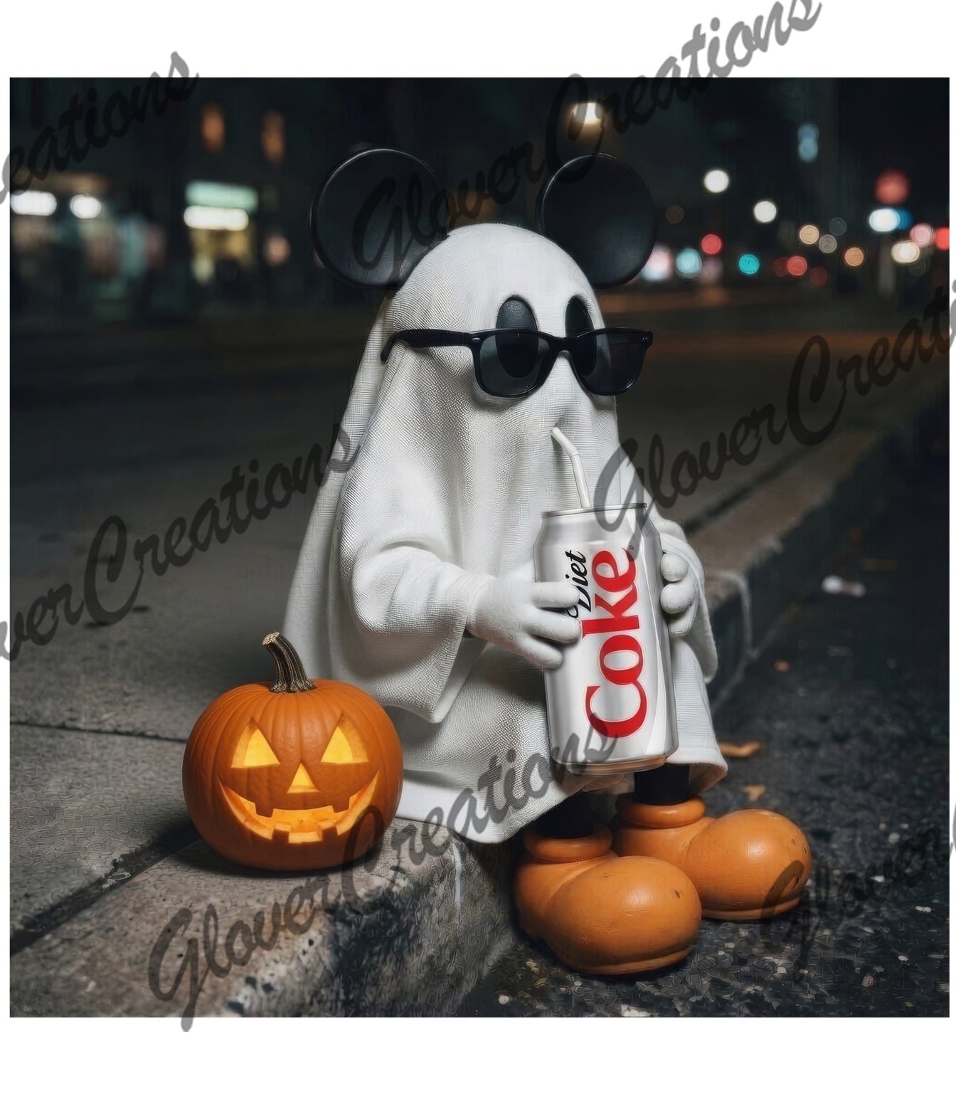 Mouse ear ghost sunglasses silver soda Halloween design