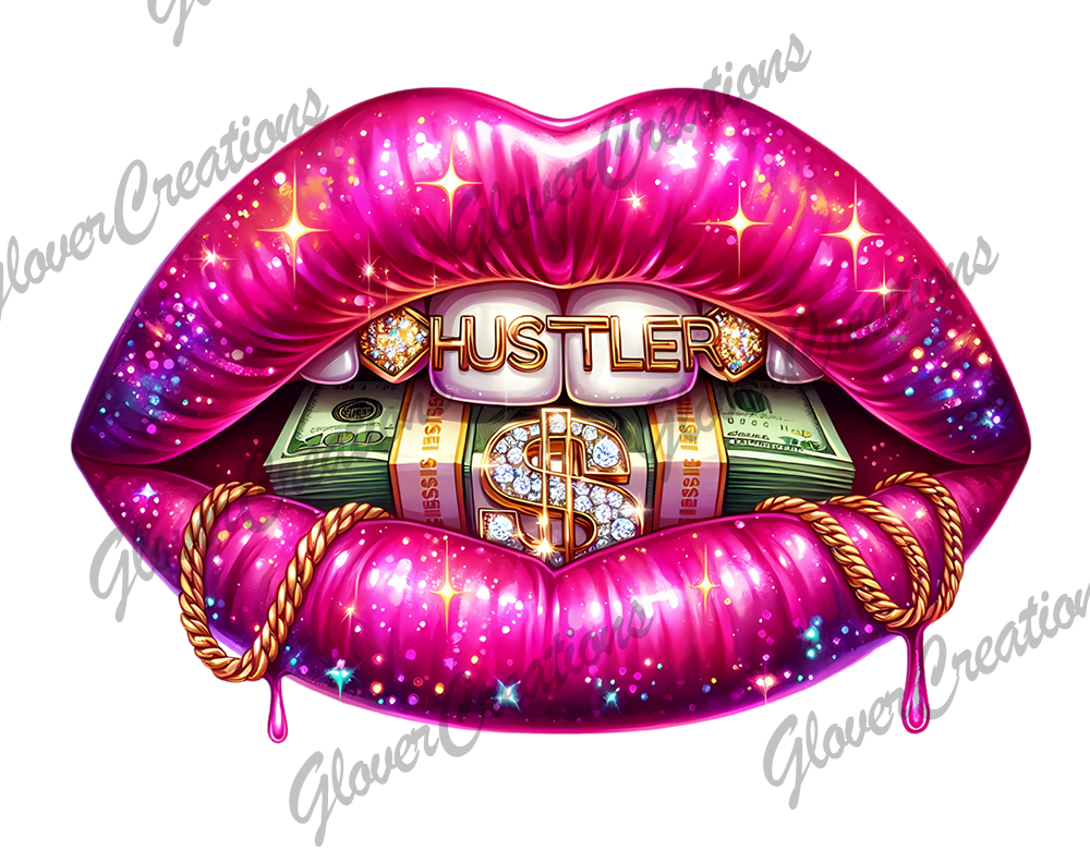 Pink Hustler Lips Direct to Film Ready to Press Heat Transfer