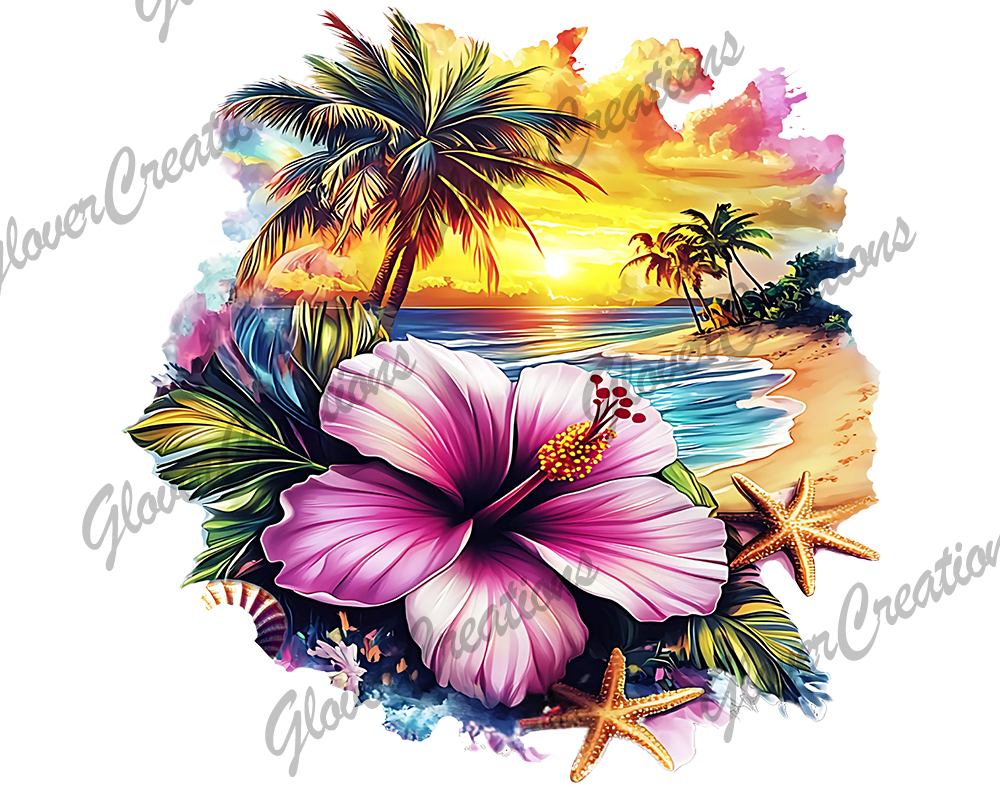 Sunset Beach Vacation Direct to Film Ready to Press Heat Transfer