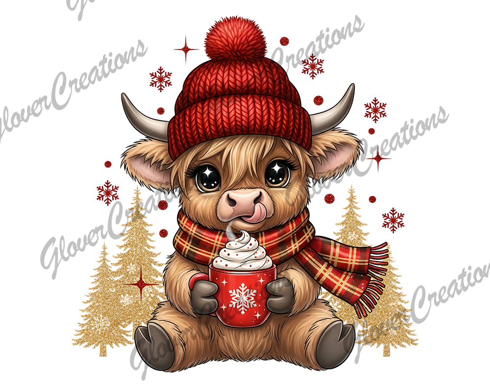 Highland Cow Scarf Direct to Film Ready to Press Heat Transfers