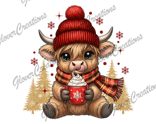 Highland Cow Scarf Direct to Film Ready to Press Heat Transfers
