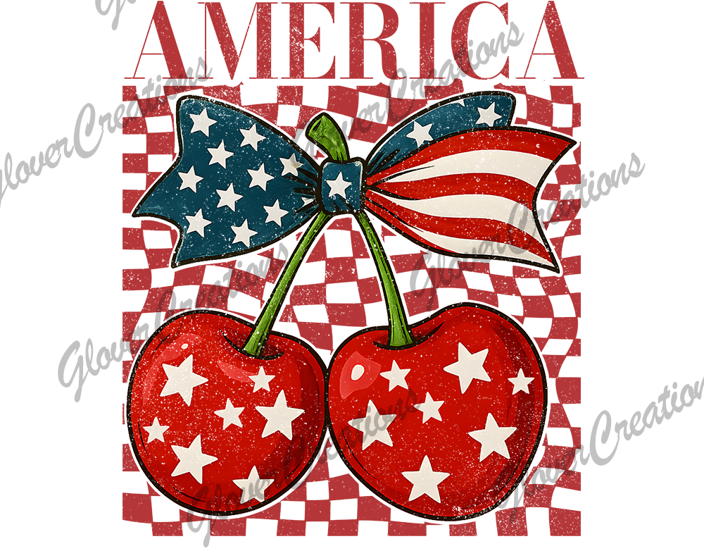 Retro American Cherries Direct to Film Ready to Press Heat Transfer