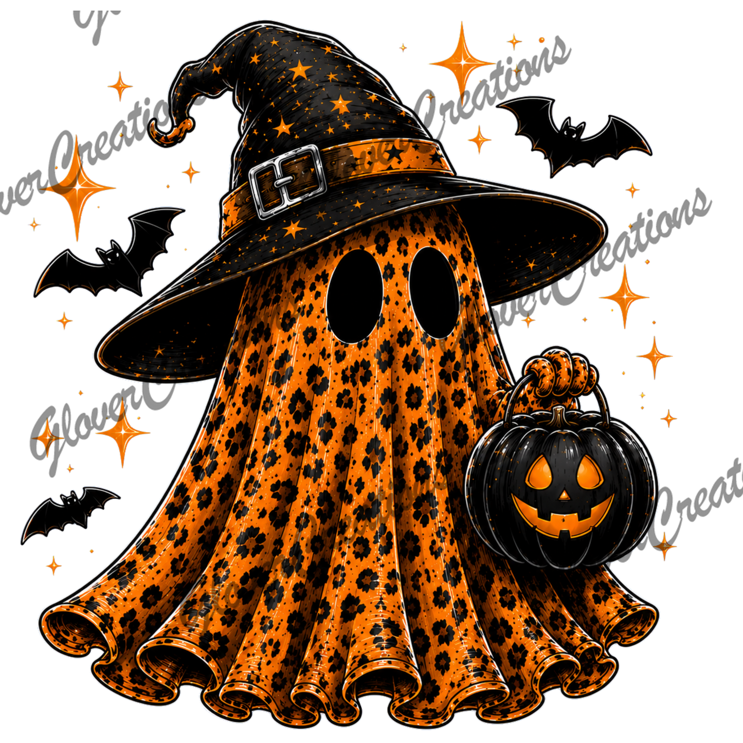 Halloween Cheetah Ghostie Direct to Film Ready to Press Heat Transfers