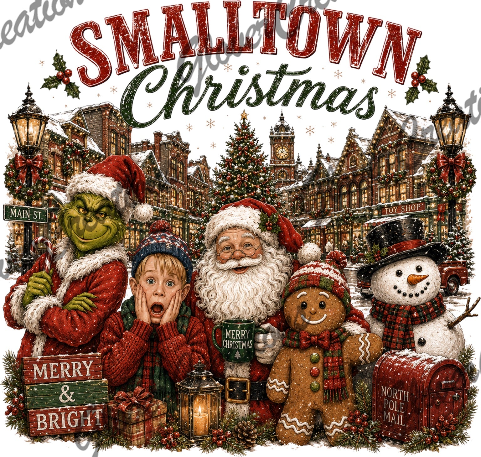 Small town Christmas character crew holiday design