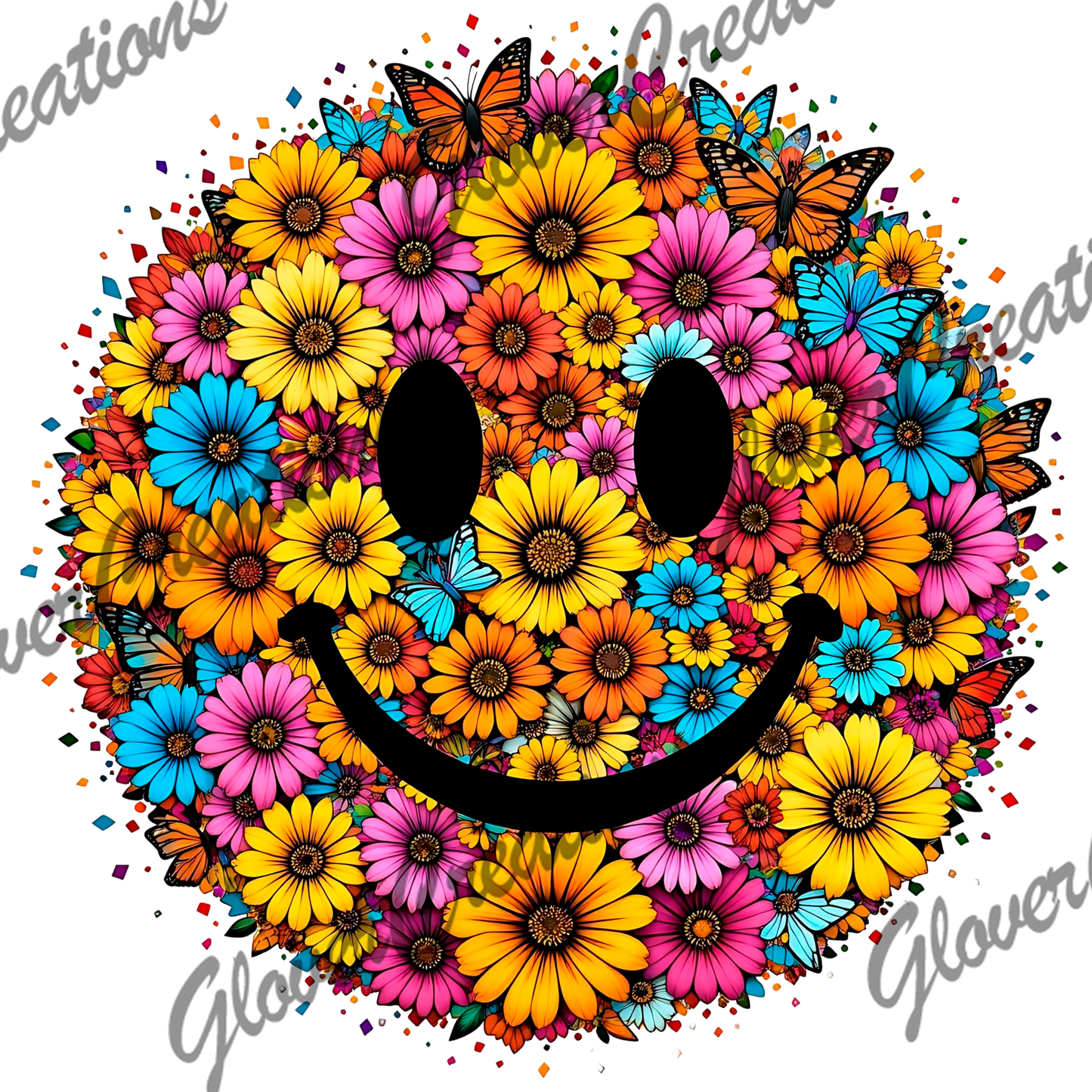 Flowering Smiley Direct to Film Ready to Press Heat Transfers