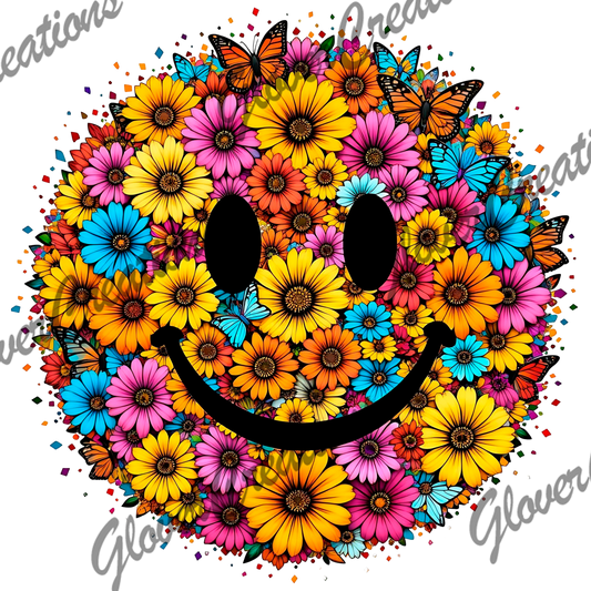 Flowering Smiley Direct to Film Ready to Press Heat Transfers