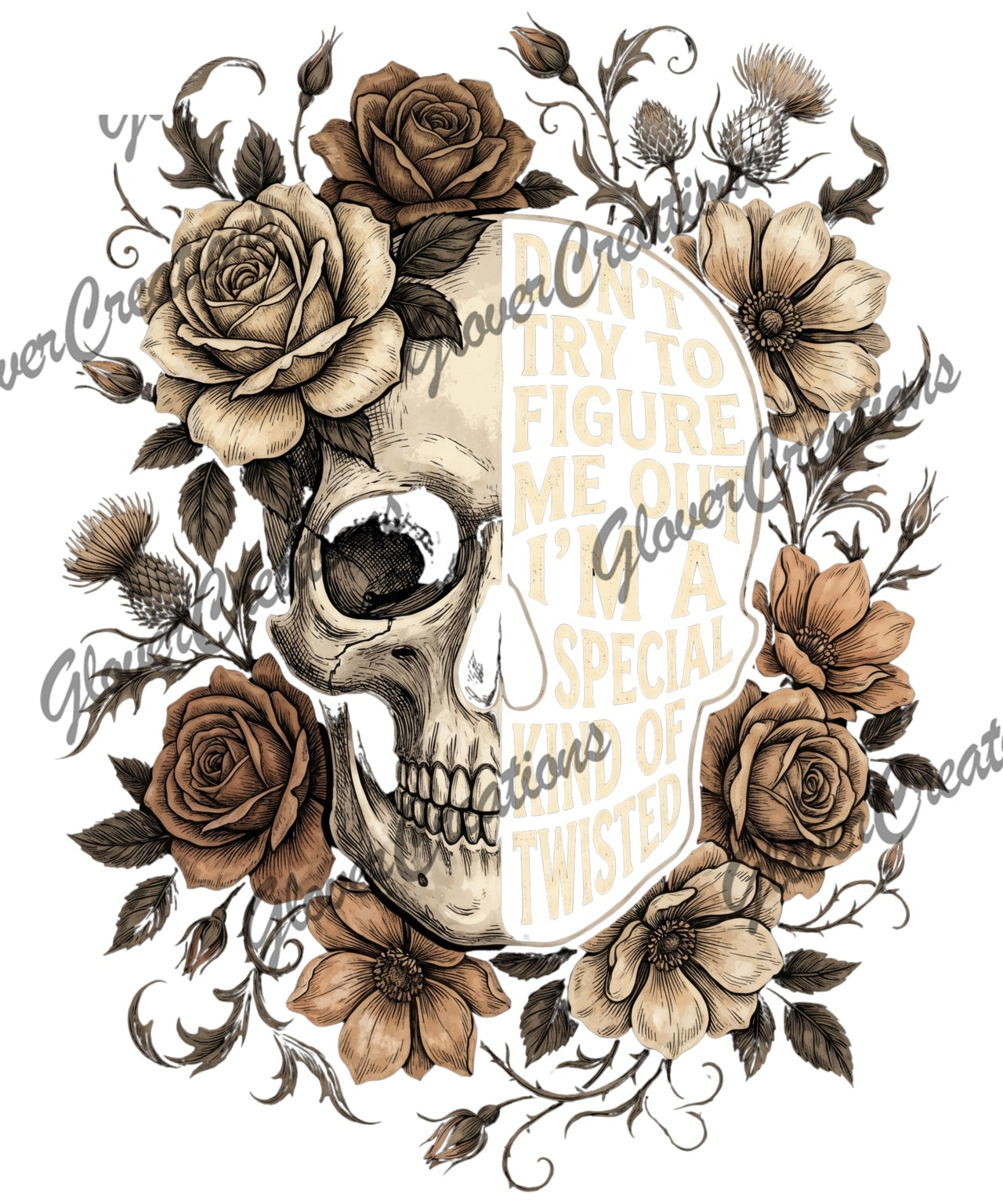 Special kind of twisted floral skull design