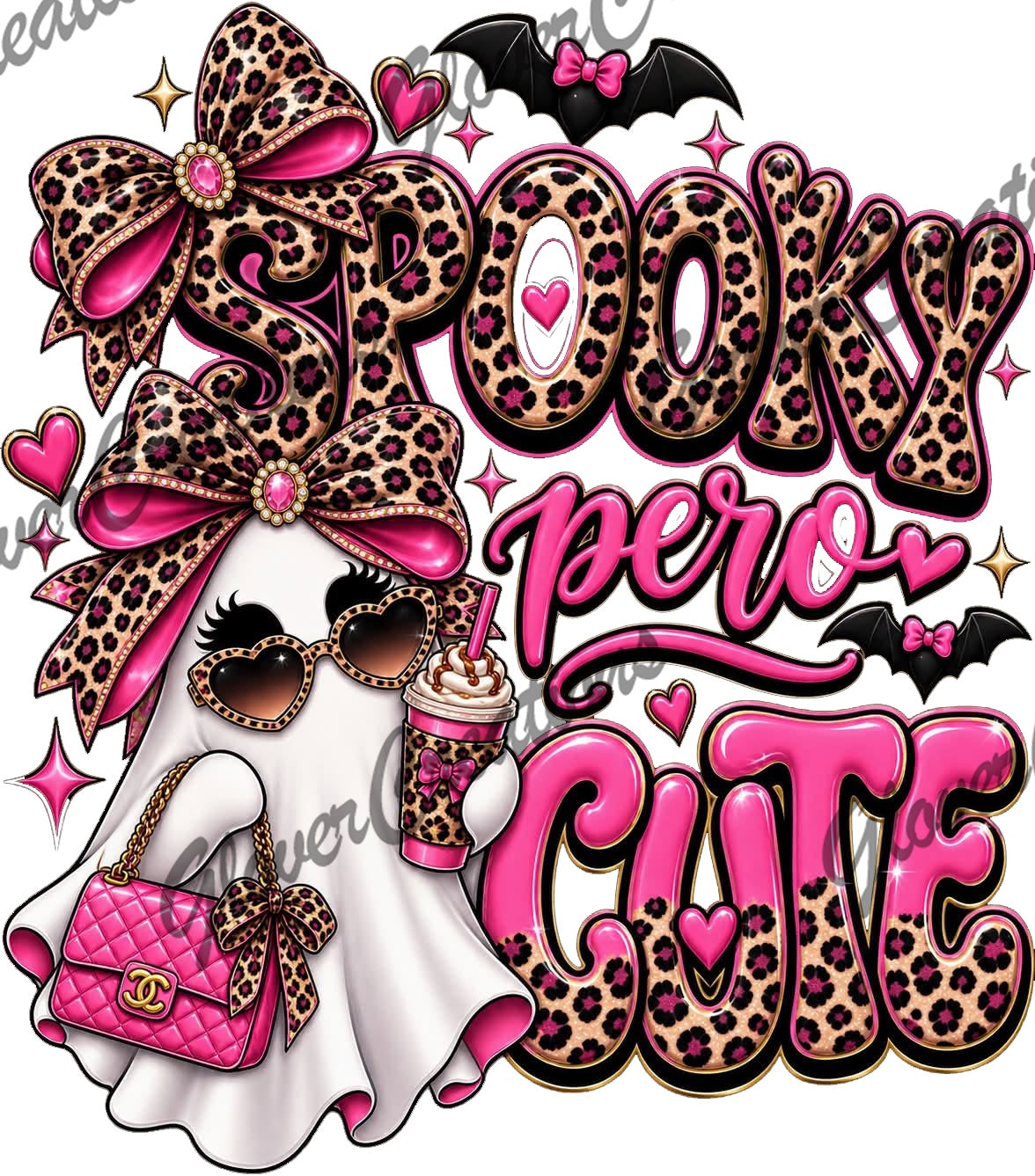 Spooky Cute Pink Leopard Ghost Direct to Film Ready to Press Heat Transfers
