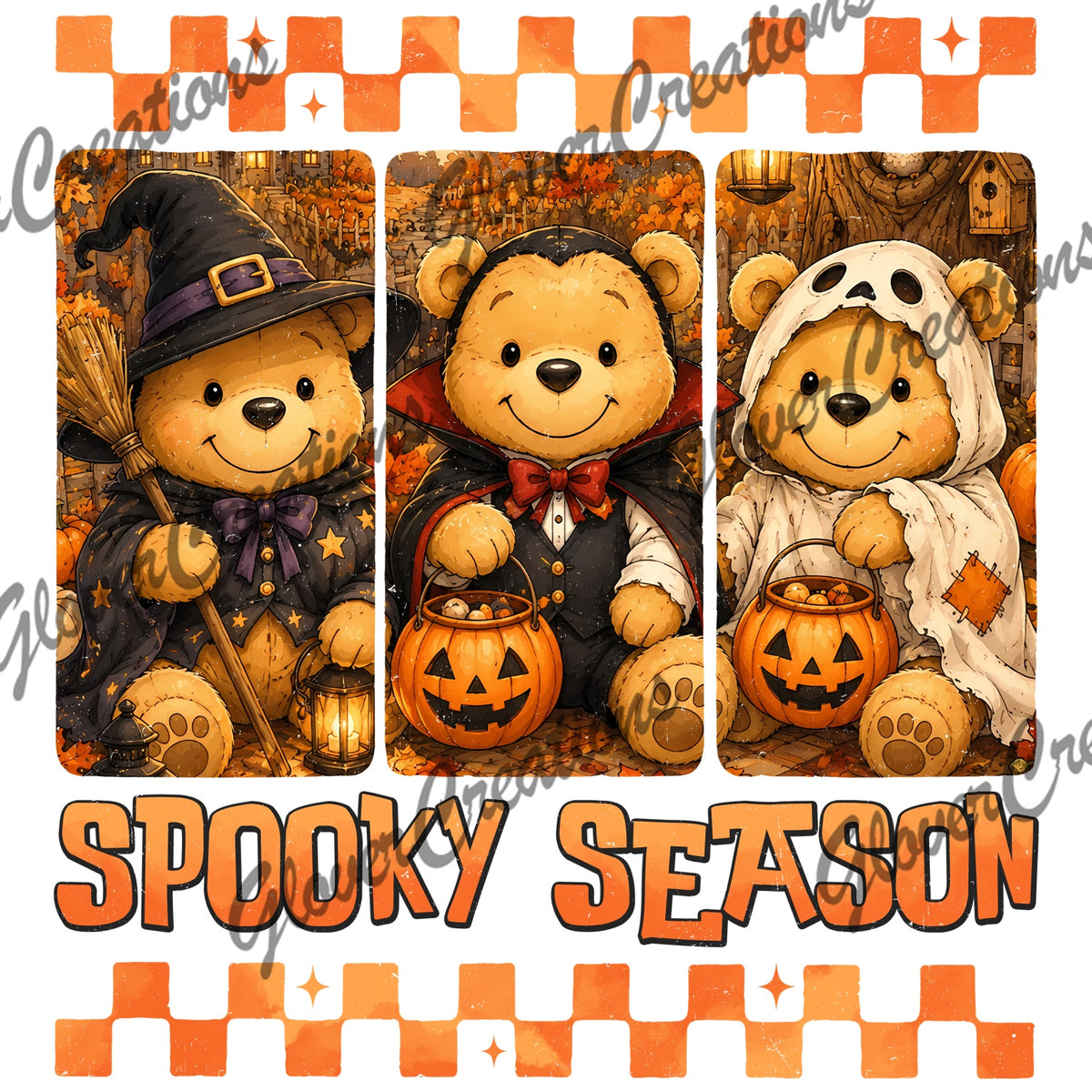 Spooky Season Halloween bears DTF heat transfer