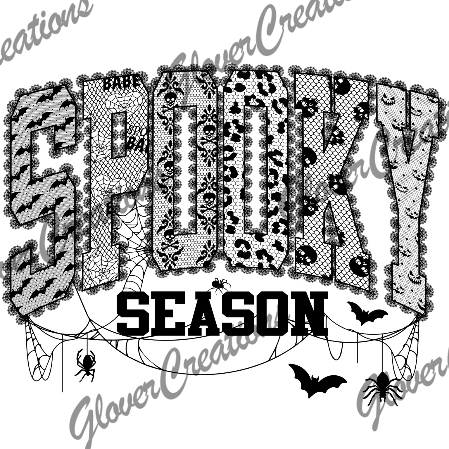 Spooky season black lace bats spiders leopard design