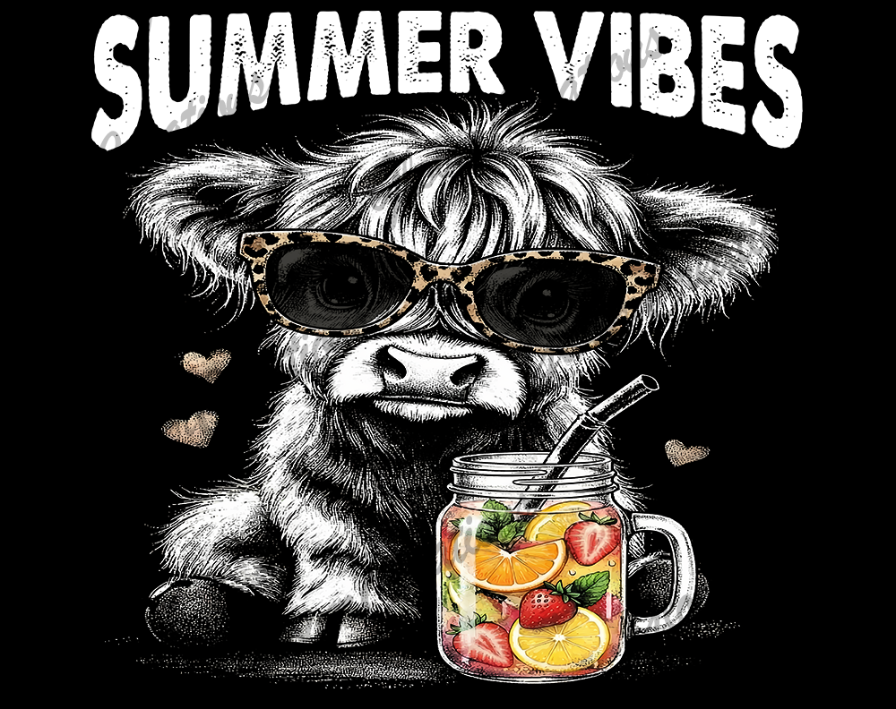 Summer Vibes Cow Direct to Film Ready to Press Heat Transfers