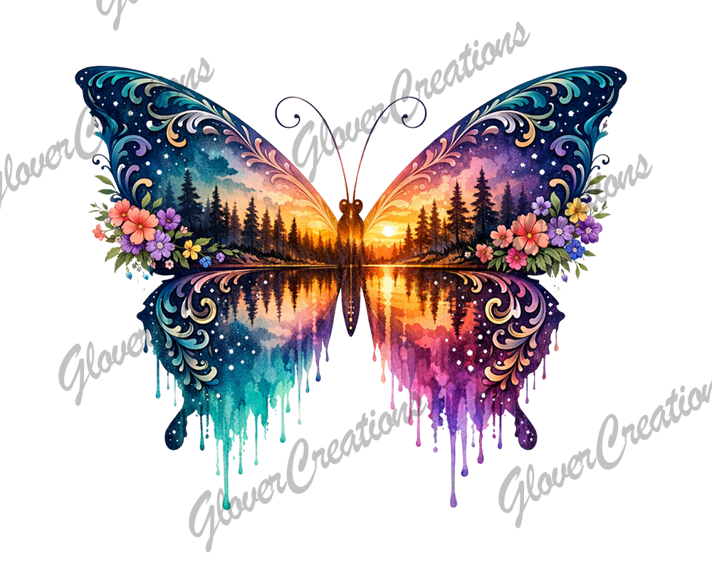 Sunset Lake Butterfly Direct to Film Ready to Press Heat Transfer