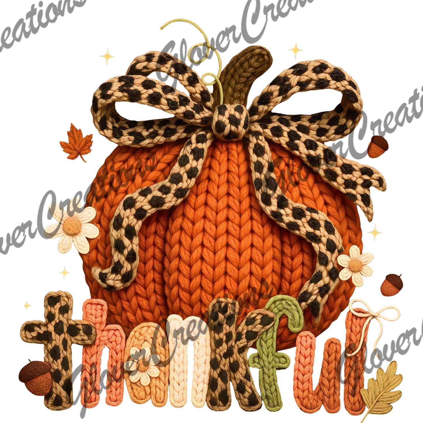 Thankful knitted pumpkin leopard bow design