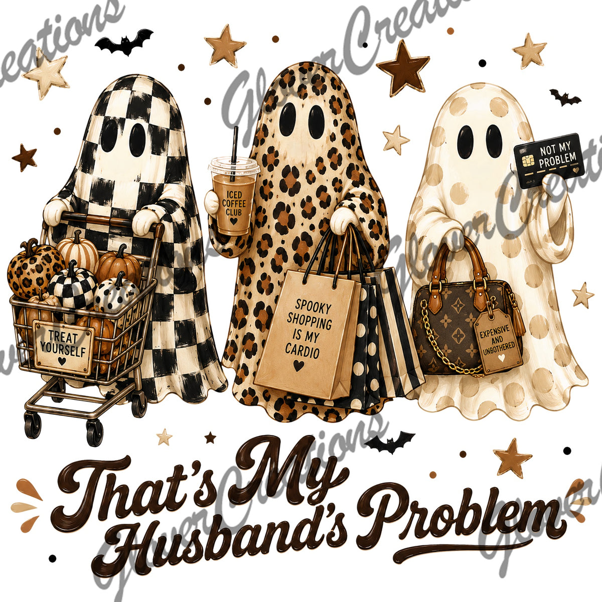 That's My Husband's Problem Spooky Shopping Ghosts Direct to Film Ready to Press Heat Transfers