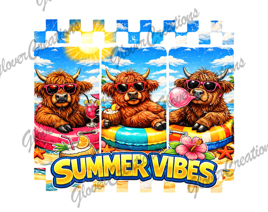 Triple Cow Summer Vibes Direct to Film Ready to Press Heat Transfer
